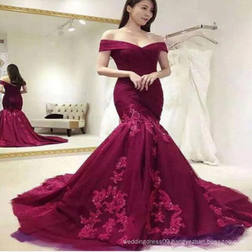 GuangZhou Red Beaded Applique Nice Lady Evening Gown Dress